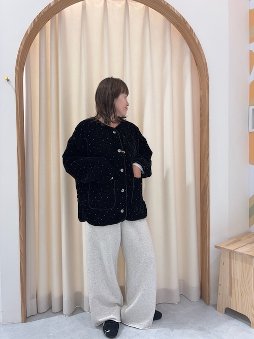 aguni】ベロアラメドットプリントキルトジャケット（ノーカラーコート