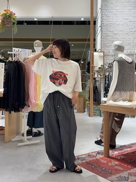 「CIAOPANIC TYPY（チャオパニックティピー）の【UNISEX】【プラスサイズあり】犬＆猫 アソートロゴプリントTee（Tシャツ/カットソー、ホワイト系）」を使った、りーたんさん（レディース・152cm）の夏コーディネート