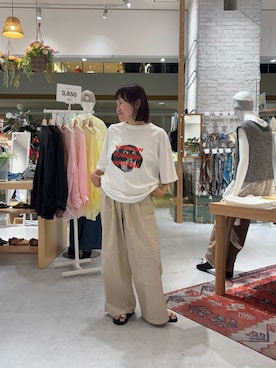 「CIAOPANIC TYPY（チャオパニックティピー）の【UNISEX】【プラスサイズあり】犬＆猫 アソートロゴプリントTee（Tシャツ/カットソー、ホワイト系）」を使った、りーたんさん（レディース・152cm）の夏コーディネート