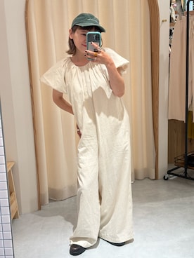 「アイテム（サロペット/オーバーオール、ホワイト系）」を使った、りーたんさん（レディース・152cm）の夏コーディネート