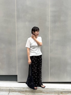 「CIAOPANIC TYPY（チャオパニックティピー）の【ZOZO限定】シアーワッフルヘンリーネックTee（Tシャツ/カットソー、ホワイト系）」を使った、りーたんさん（レディース・152cm）の春コーディネート
