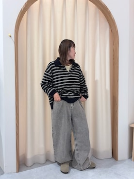 「アイテム（Tシャツ/カットソー、ブラック系）」を使った、りーたんさん（レディース・152cm）の冬コーディネート