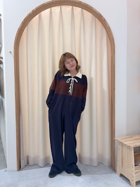 「低身長」｜「アイテム（サロペット/オーバーオール）」を使った、りーたんさん（レディース・152cm）の秋コーディネート