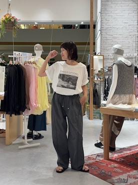「CIAOPANIC TYPY（チャオパニックティピー）の【接触冷感】アソートフォトプリントTee（Tシャツ/カットソー、ホワイト系）」を使った、りーたんさん（レディース・152cm）の夏コーディネート