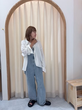 「CIAOPANIC TYPY（チャオパニックティピー）の【冷房・日焼け対策/ロングセラー】リネンレーヨンバンドカラーシャツ（シャツ/ブラウス）」を使った、りーたんさん（レディース・152cm）の夏コーディネート