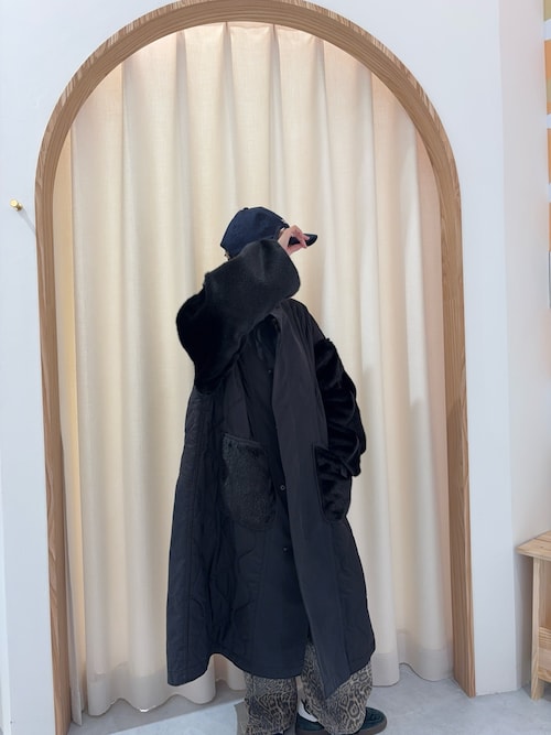 etsinta】ファー切替ノーカラーキルティングコート（ノーカラーコート