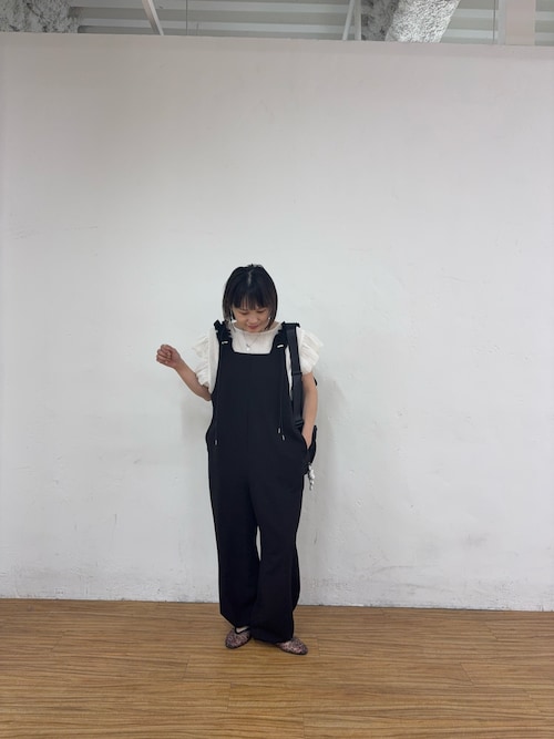 3サイズ展開】肩ドロストギャザーカットソポンチサロペット（つなぎ