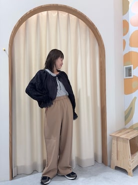 「CIAOPANIC TYPY（チャオパニックティピー）の≪3サイズ展開≫テックリネンワイドパンツ（スラックス）」を使った、りーたんさん（レディース・152cm）の秋コーディネート