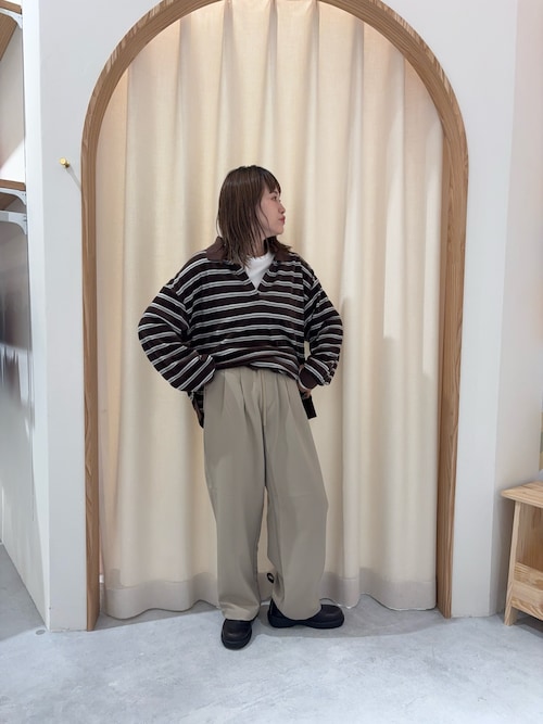 ベロアボーダースキッパーポロトップス（Tシャツ/カットソー