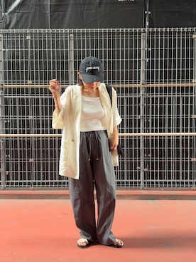「CIAOPANIC TYPY（チャオパニックティピー）の折り返し袖レースシアーシャツジャケット（シャツ/ブラウス、ホワイト系）」を使った、りーたんさん（レディース・152cm）の夏コーディネート
