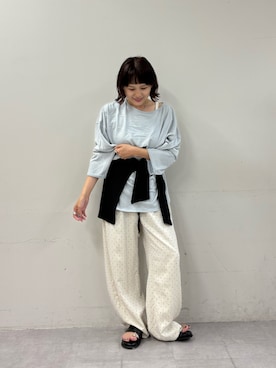 「CIAOPANIC TYPY（チャオパニックティピー）のシアースラブワンポイント刺繍オーバーTee（Tシャツ/カットソー、ブルー系）」を使った、りーたんさん（レディース・152cm）の夏コーディネート