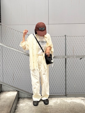 「CIAOPANIC TYPY（チャオパニックティピー）の【UNISEX】メッセージロゴキャップ（キャップ、ブラウン系）」を使った、りーたんさん（レディース・152cm）の夏コーディネート
