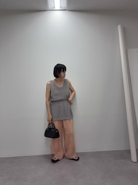 「CIAOPANIC TYPY（チャオパニックティピー）の【前後2WAY】ウエスト紐メッシュニットベスト（ベスト、グレー系）」を使った、りーたんさん（レディース・152cm）の春コーディネート