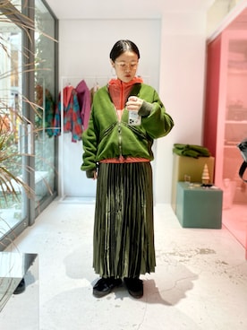 「カーキアウター」｜「アイテム（その他アウター）」を使った、wadeさん（レディース・156cm）の冬コーディネート