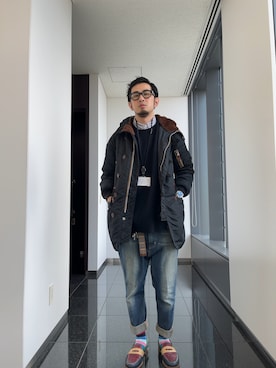 「ロールアップ」｜「アイテム（ミリタリージャケット）」を使った、n@oyaさん（メンズ・174cm）の冬コーディネート