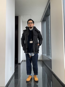 「ロールアップ」｜「アイテム（ダウンジャケット/コート）」を使った、n@oyaさん（メンズ・174cm）の冬コーディネート