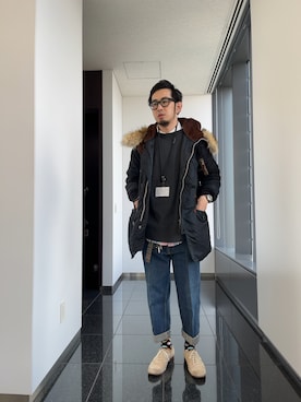 「ロールアップ」｜「アイテム（ミリタリージャケット）」を使った、n@oyaさん（メンズ・174cm）の冬コーディネート