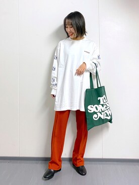 「PBLIM（ページボーイリム）のアイテム（スラックス）」を使った、ハルさん（レディース・153cm）の秋コーディネート