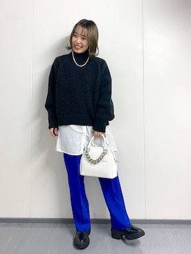 「PBLIM（ページボーイリム）のアイテム（スラックス）」を使った、ハルさん（レディース・153cm）の秋コーディネート