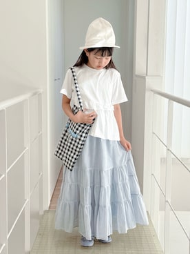 「UNIQLO（ユニクロ）のアイテム（Tシャツ/カットソー、ホワイト系）」を使った、sui_mmyさん（キッズ・139cm）の夏コーディネート