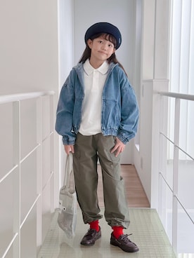 「アイテム（ハンチング/ベレー帽、ブルー系）」を使った、sui_mmyさん（キッズ・142cm）の秋コーディネート