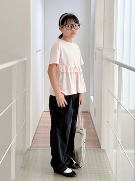 「UNIQLO（ユニクロ）のアイテム（Tシャツ/カットソー、ピンク系）」を使った、sui_mmyさん（キッズ・139cm）の夏コーディネート