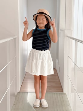 「LOWRYS FARM（ローリーズファーム）のマルチボーダータンクトップ　 110374（ジャージ）」を使った、sui_mmyさん（キッズ・130cm）の夏コーディネート