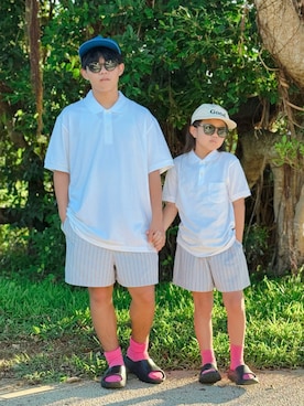 「B:MING by BEAMS（ビーミングバイビームス）のGood ロゴキャップ（キャップ）」を使った、sui_mmyさん（キッズ・130cm）の夏コーディネート