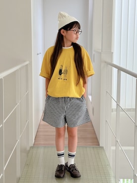 「ITEMS URBANRESEARCH（アイテムズ アーバンリサーチ）のストローヤーン ワッチ（ニットキャップ/ビーニー、ホワイト系）」を使った、sui_mmyさん（キッズ・139cm）の夏コーディネート