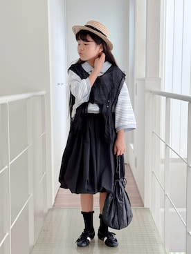 「BEAMS JAPAN（ビームス　ジャパン）のアイテム（ベスト、ブラック系）」を使った、sui_mmyさん（キッズ・139cm）の夏コーディネート