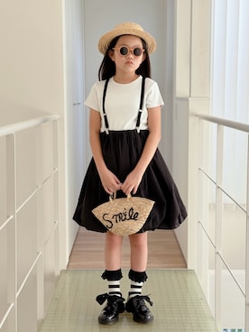 「LOWRYS FARM（ローリーズファーム）のオリタタミサングラス　122493（スイムグッズ、ブラウン系）」を使った、sui_mmyさん（キッズ・139cm）の夏コーディネート