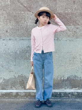「BEAMS BOY（ビームスボーイ）のBEAMS BOY / BBロゴ ショップバック（トートバッグ、ベージュ系）」を使った、sui_mmyさん（キッズ・139cm）の春コーディネート