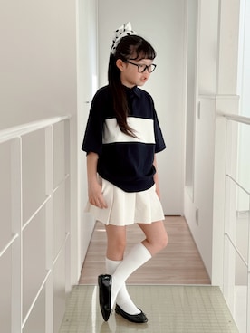「GU（ジーユー）のアイテム（ポロシャツ、ブラック系）」を使った、sui_mmyさん（キッズ・139cm）の春コーディネート