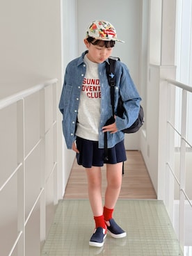 「Supreme （シュプリーム）のアイテム（キャップ、その他）」を使った、sui_mmyさん（キッズ・139cm）の春コーディネート