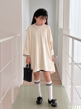 「CIAOPANIC TYPY（チャオパニックティピー）の■ステッチ2wayバッグ（ショルダーバッグ、ブラック系）」を使った、sui_mmyさん（キッズ・139cm）の夏コーディネート