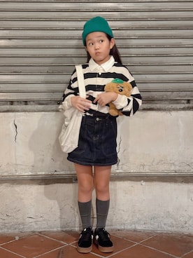 「アイテム（スカート）」を使った、sui_mmyさん（キッズ・133cm）の秋コーディネート