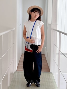 「西松屋（ニシマツヤ）のアイテム（帽子、その他）」を使った、sui_mmyさん（キッズ・139cm）の夏コーディネート
