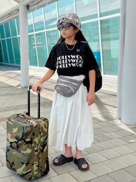 「THE NORTH FACE（ザノースフェイス）のTHE NORTH FACE/ザ・ノース・フェイス/K TOSS BOX/キッズ トスボックス/KIDS/ｷｯｽﾞ/NMJ72100/K TOSS BOX（バックパック/リュック、ブラック系）」を使った、sui_mmyさん（キッズ・139cm）の夏コーディネート