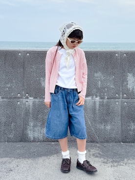 「UNIQLO（ユニクロ）のアイテム（カーディガン/ボレロ、レッド系）」を使った、sui_mmyさん（キッズ・139cm）の春コーディネート