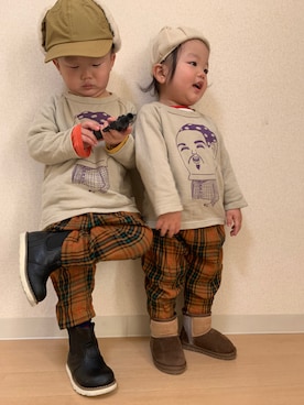 「apres les cours（アプレレクール）のアイテム（ブーツ）」を使った、太陽と虹さん（キッズ・90cm）の冬コーディネート
