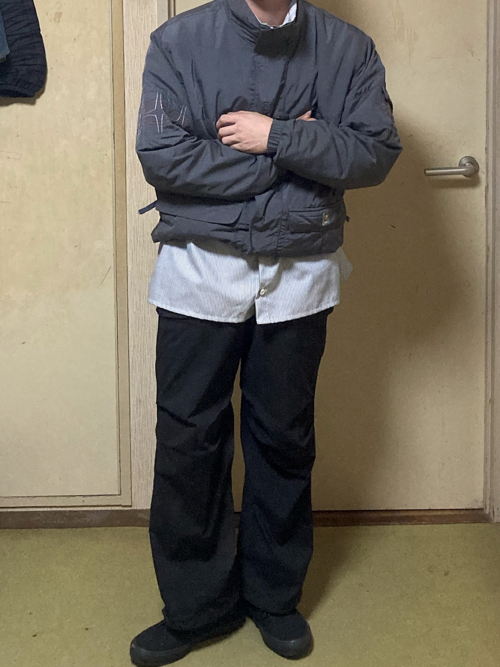 「古着、古着MIX、thisisneverthat、outdoor、ABU GARCIA、BURTON」｜「バートン古着のアイテム（ジャケット/アウター、グレー系）」を使った、Taka→さん（メンズ・165cm）の秋コーディネートの1枚目の写真