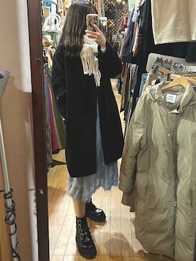 「韓国コーデ」｜「アイテム（チェスターコート）」を使った、篠田世界観さん（レディース・163cm）の冬コーディネート