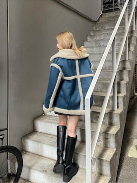 「#今日のコーデ」｜「アイテム（ムートンコート）」を使った、早久都加紗さん（レディース・158cm）の秋コーディネート