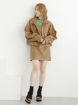 「MURUA（ムルーア）のアイテム（ブルゾン）」を使った、早久都加紗さん（レディース・158cm）の冬コーディネート