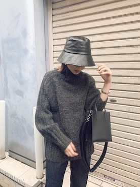 「MURUA（ムルーア）のアイテム（ハット）」を使った、早久都加紗さん（レディース・158cm）の秋コーディネート