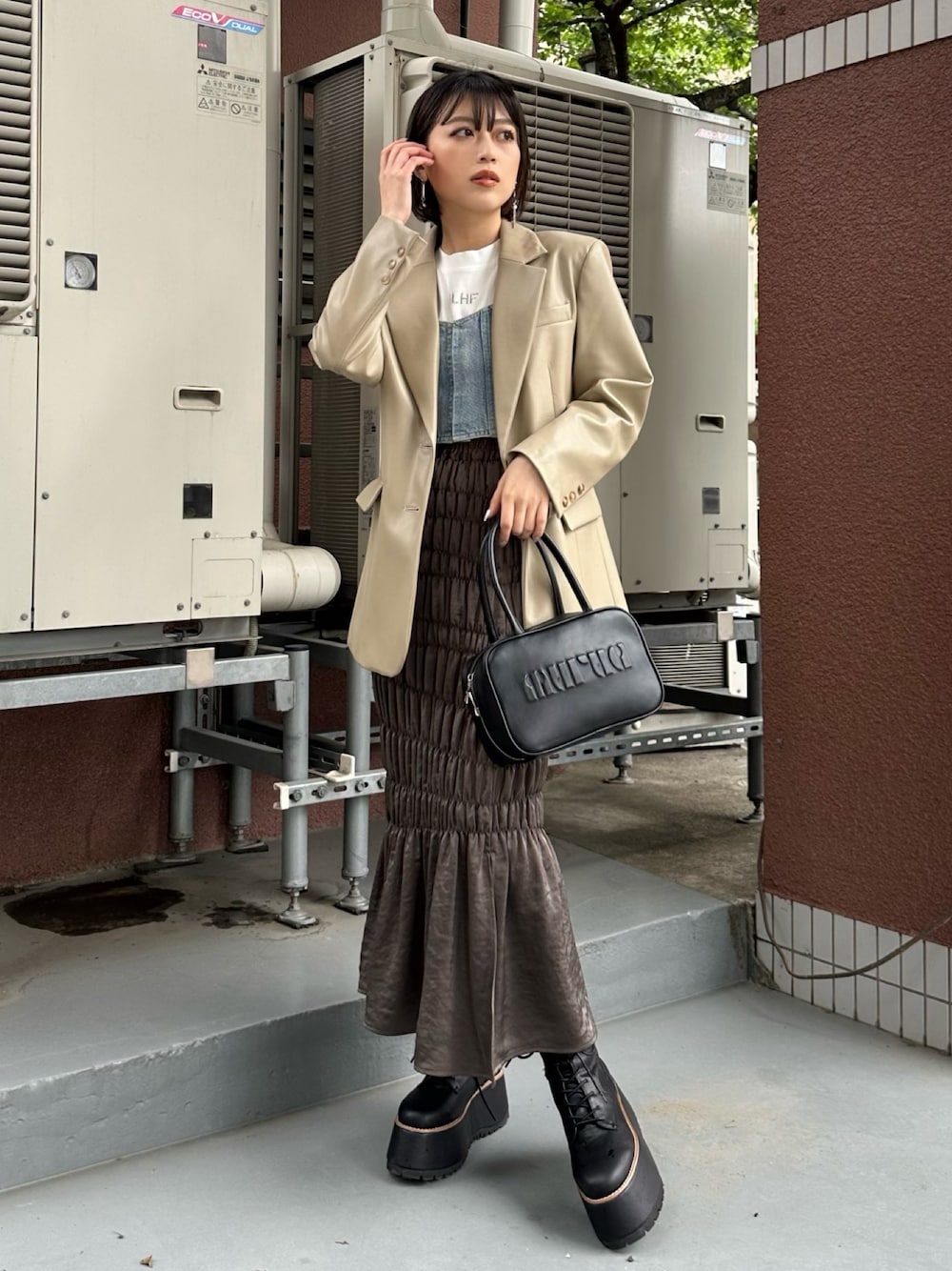 レザージャケットレザーワンピースセットアップMURUA ブラウン
