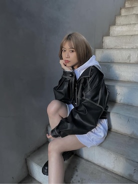 「MURUA（ムルーア）のアイテム（テーラードジャケット）」を使った、早久都加紗さん（レディース・158cm）の冬コーディネート