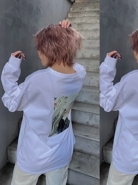 「コラボTシャツ」｜早久都加紗さん（レディース・158cm）の冬コーディネート