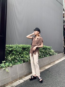 「MURUA（ムルーア）のアイテム（ハット）」を使った、早久都加紗さん（レディース・158cm）の夏コーディネート