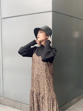 「MURUA（ムルーア）のアイテム（ハット）」を使った、早久都加紗さん（レディース・158cm）の秋コーディネート